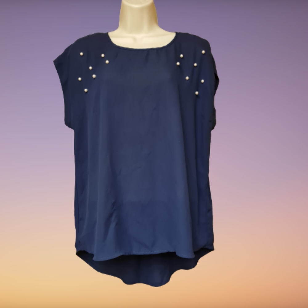 Dark blue dressy top with pearls